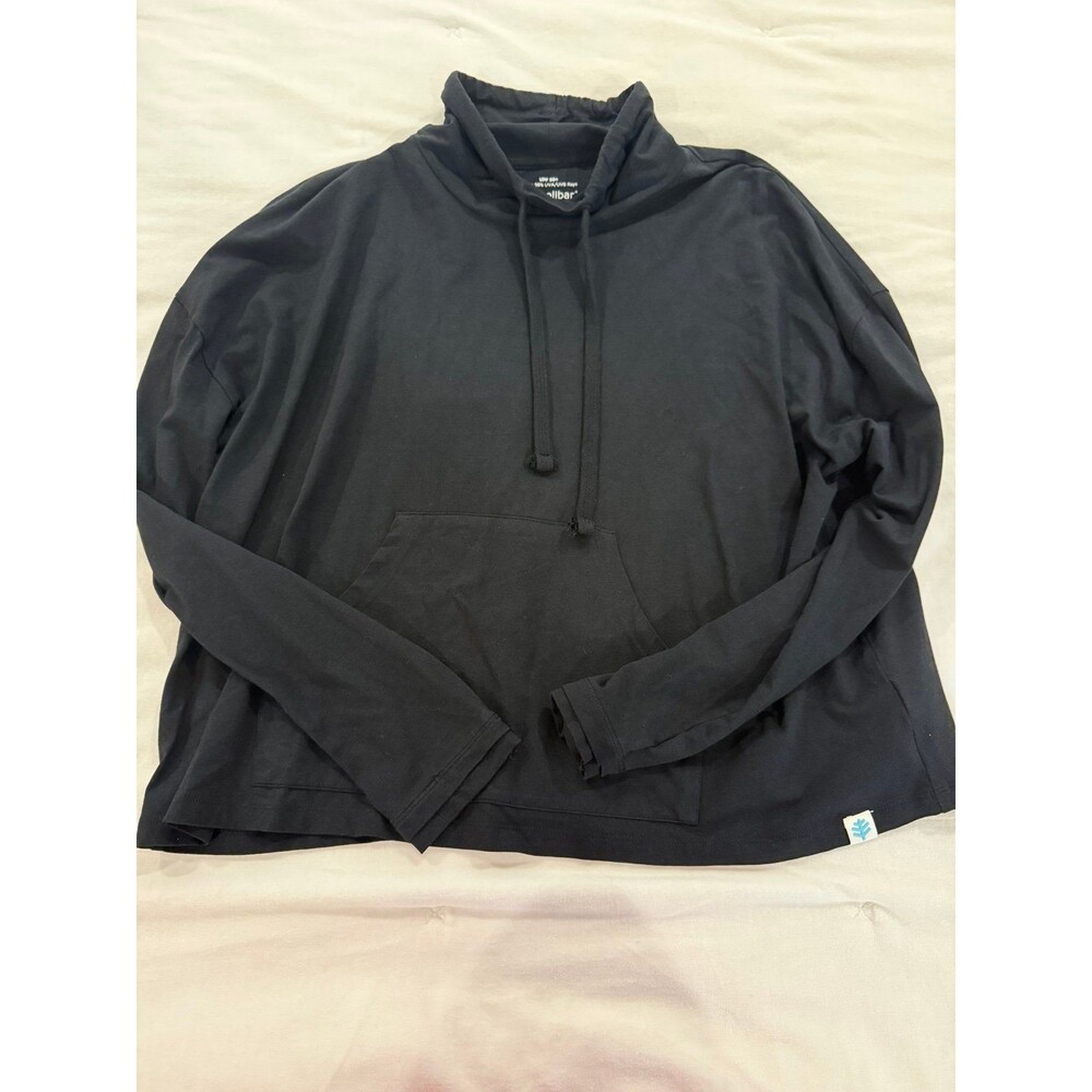Coolibar Solana Mock Neck Pullover Black XL UPF 50+ Sun Protection Bamboo Cotton